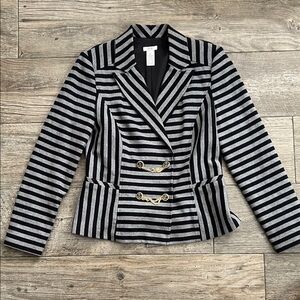 Cache Black and Gray Striped Blazer with Gold Accents